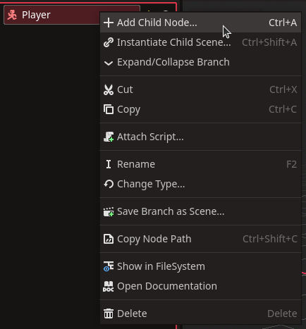 Add child node to Player node
