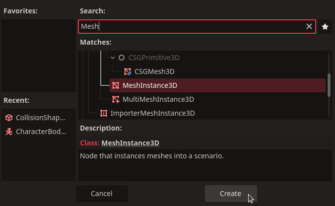 Select the MeshInstance3D to add