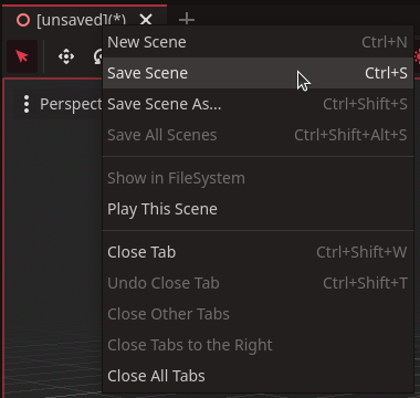 Save this scene by right clicking the new Scene tab and selecting Save As