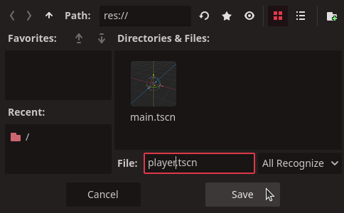 Save the scene as player.tscn